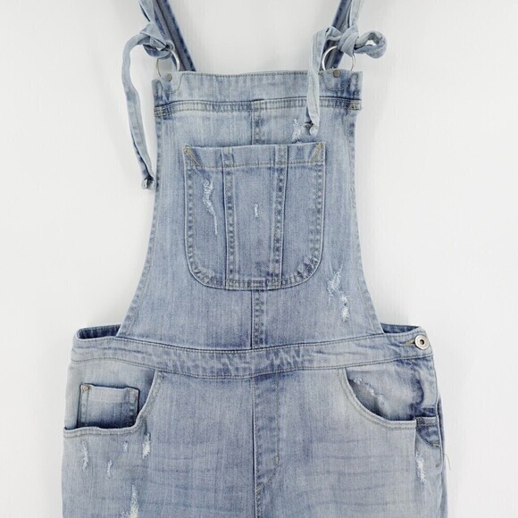 Basic House TBH Overall Womens Small Blue Denim Light Wash Crop Distressed Korea - Picture 4 of 16